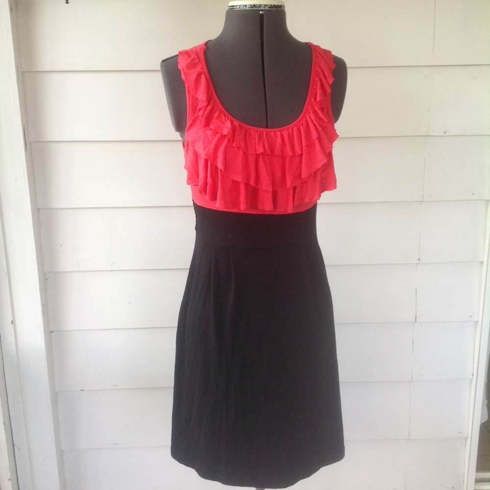 Volume One knit dress coral top ruffles Small